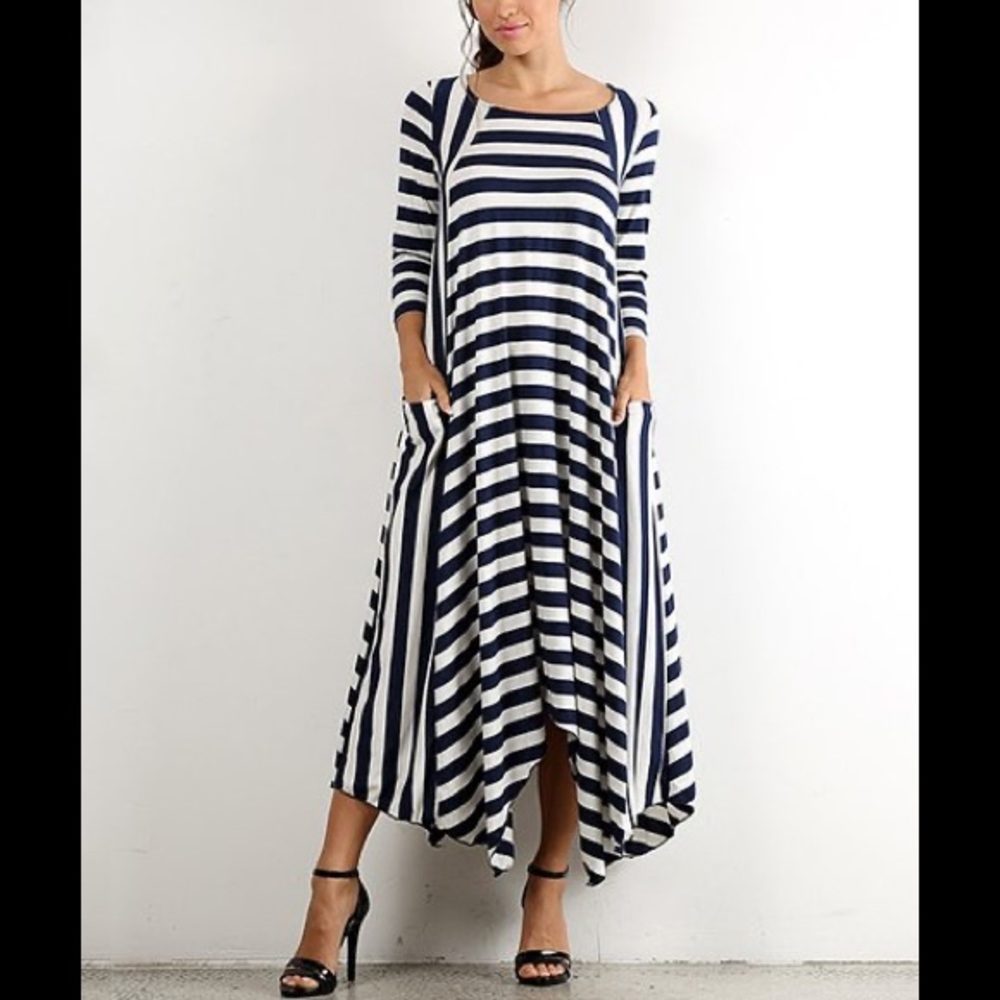Navy & White Striped Handkerchief Dress NWT